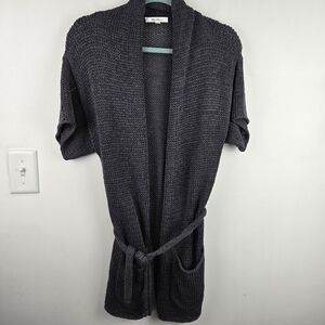 Charcoal Knit Belted Cardigan Sweater